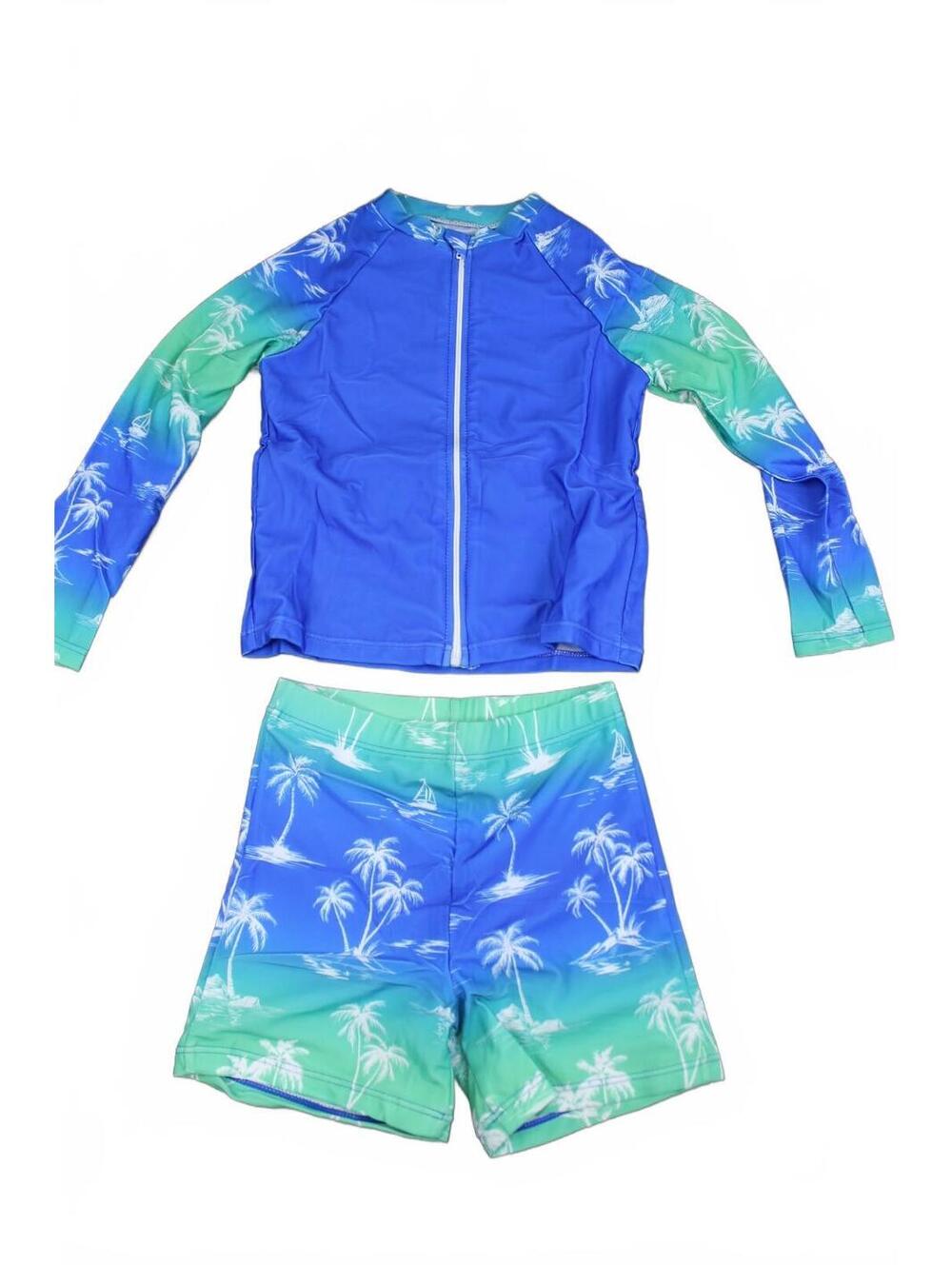 Kids Blue Palm Tree Rash Guard Swim Set Unisex Size 5T